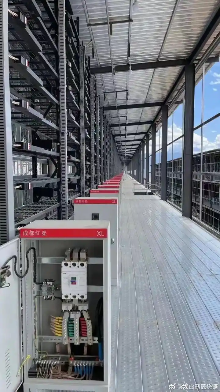 Vast cryptocurrency mining farm with rows of specialized miners