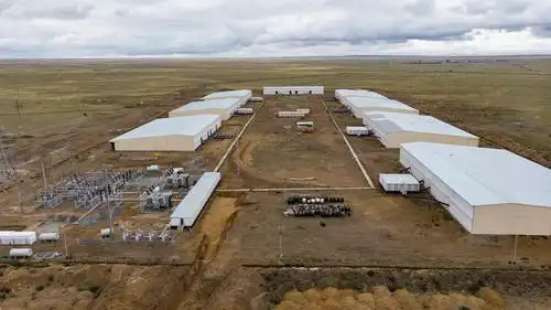 A well-maintained mining farm with rows of mining rigs humming efficiently.