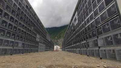 A bustling mining farm hosting various cryptocurrency operations